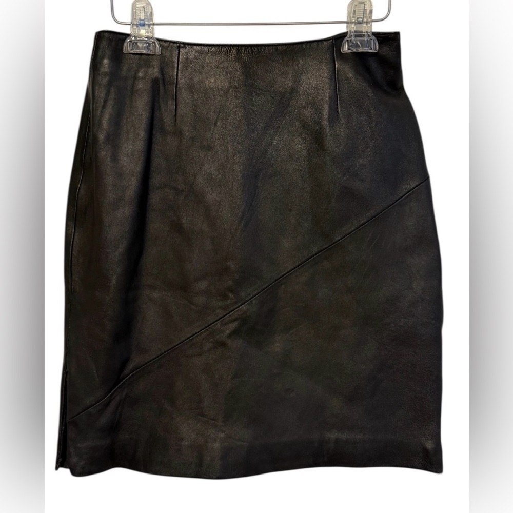 Wilsons Pelle Studio Vintage Black Leather Pencil   Skirt Sz8 Punk Rockstar